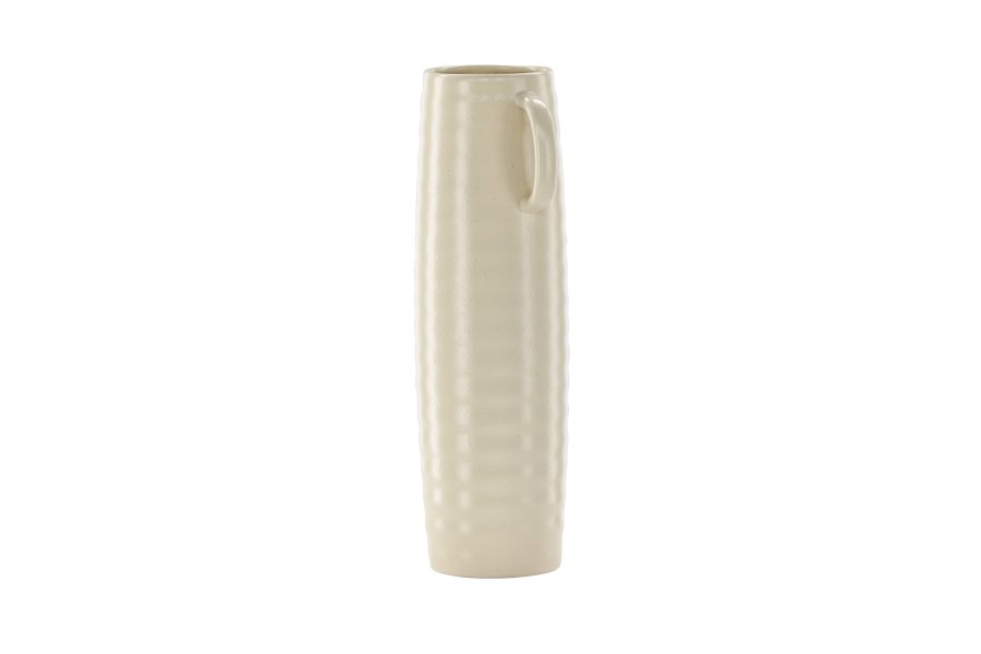 VENTURE DESIGN Cent vase, m. 2 hanke - beige/sorte prikker stentj (19x13x41)