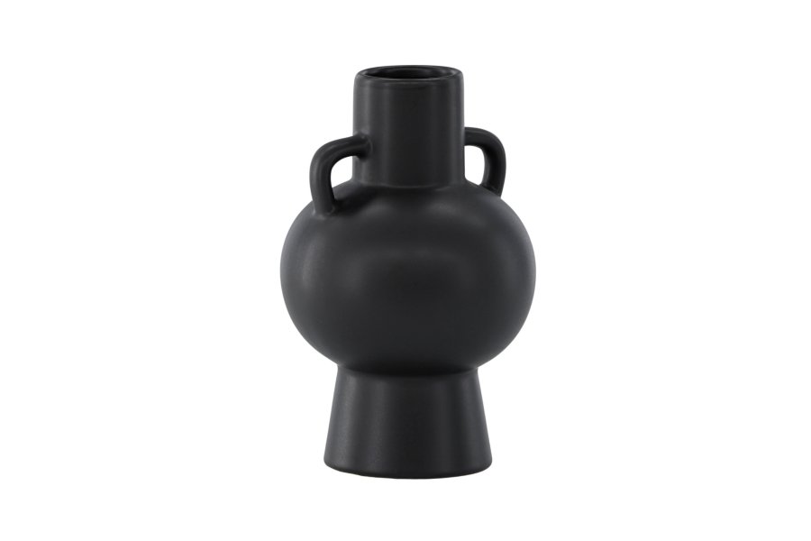 VENTURE DESIGN Cent vase, m. 2 hanke - mat sort stentj (16x16x24)