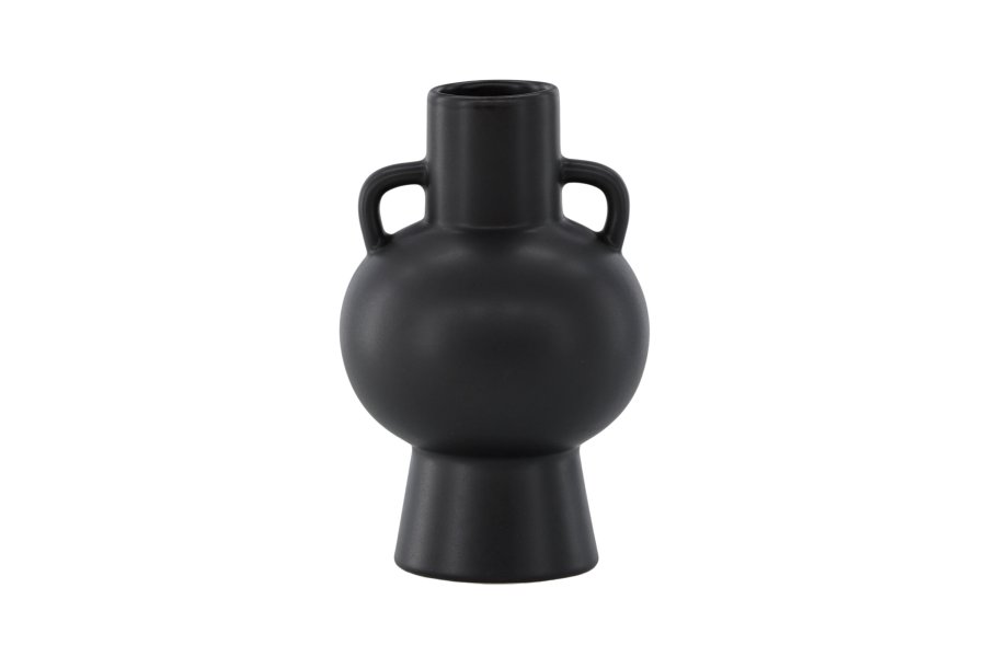 VENTURE DESIGN Cent vase, m. 2 hanke - mat sort stentj (16x16x24)