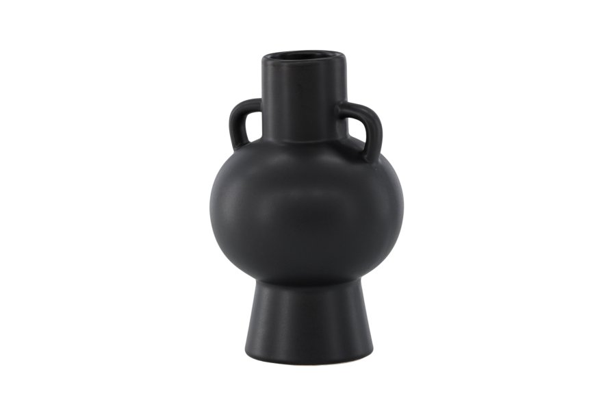 VENTURE DESIGN Cent vase, m. 2 hanke - mat sort stentj (16x16x24)