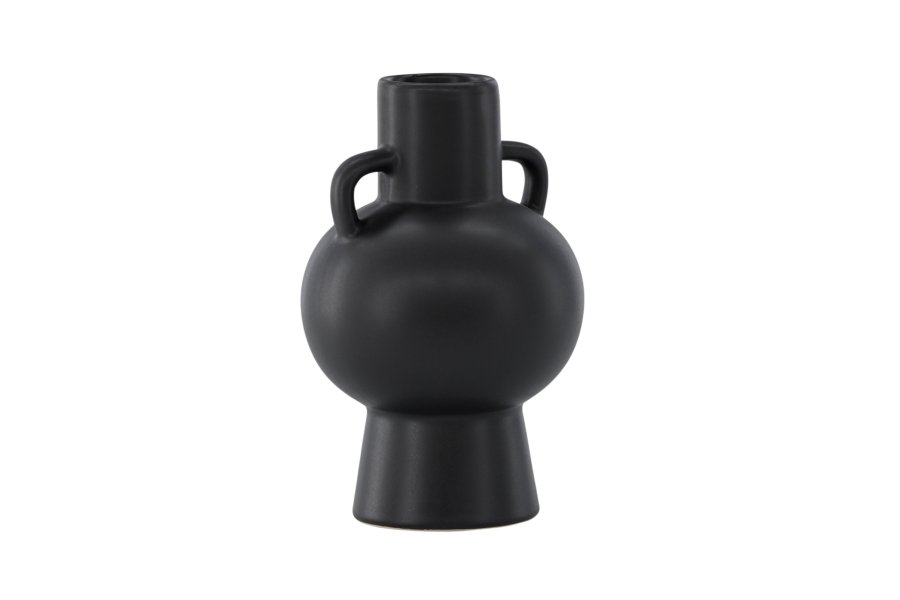VENTURE DESIGN Cent vase, m. 2 hanke - mat sort stentj (16x16x24)