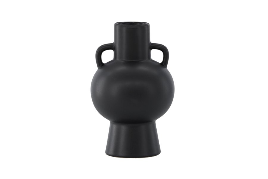 VENTURE DESIGN Cent vase, m. 2 hanke - mat sort stentj (16x16x24)
