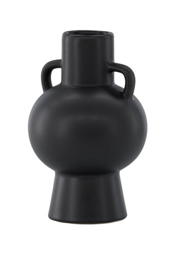 VENTURE DESIGN Cent vase, m. 2 hanke - mat sort stentj (16x16x24)