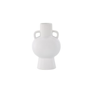 VENTURE DESIGN Cent vase, m. 2 hanke - mat hvid stentj (16x16x24)