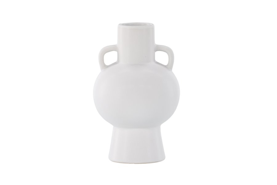 VENTURE DESIGN Cent vase, m. 2 hanke - mat hvid stentj (16x16x24)