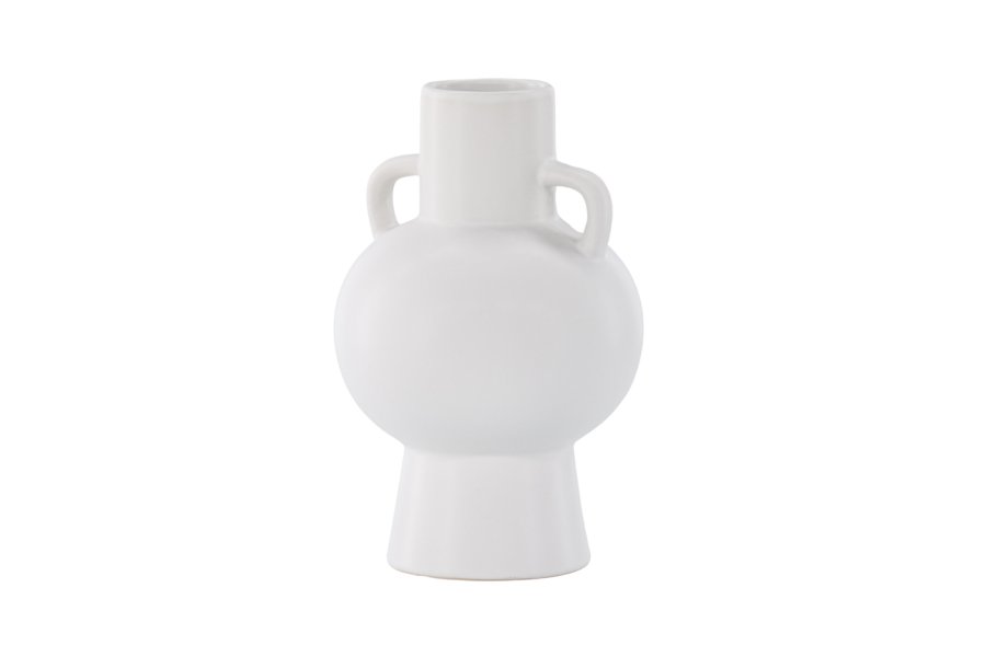 VENTURE DESIGN Cent vase, m. 2 hanke - mat hvid stentj (16x16x24)