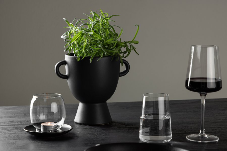 VENTURE DESIGN Cent potte, m. 2 hanke - mat sort stentj (20x14x18)