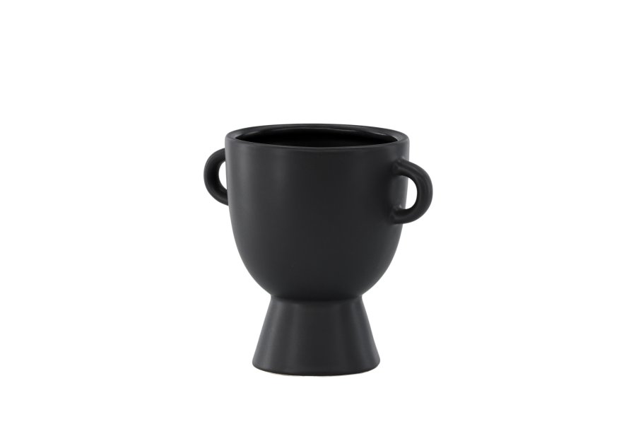 VENTURE DESIGN Cent potte, m. 2 hanke - mat sort stentj (20x14x18)