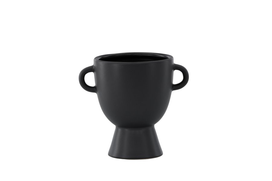 VENTURE DESIGN Cent potte, m. 2 hanke - mat sort stentj (20x14x18)