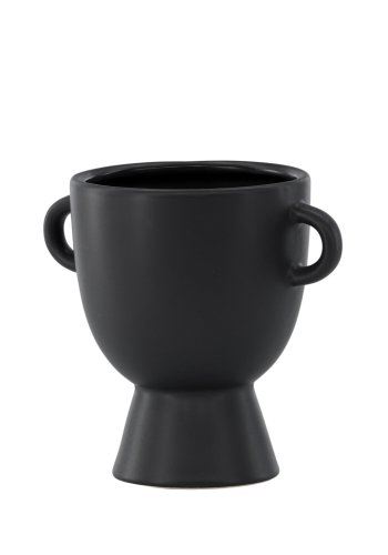 VENTURE DESIGN Cent potte, m. 2 hanke - mat sort stentj (20x14x18)