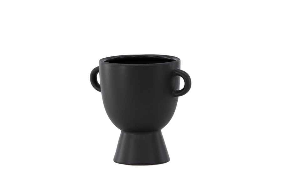 VENTURE DESIGN Cent potte, m. 2 hanke - mat sort stentj (20x14x18)