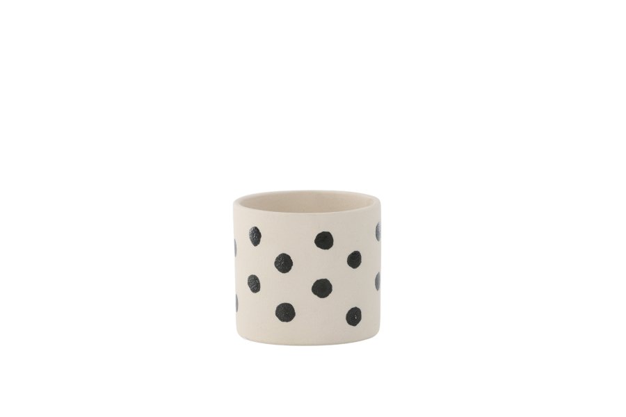 VENTURE DESIGN Sane potte, rund - hvid/sorte prikker stentj (11x11x10)