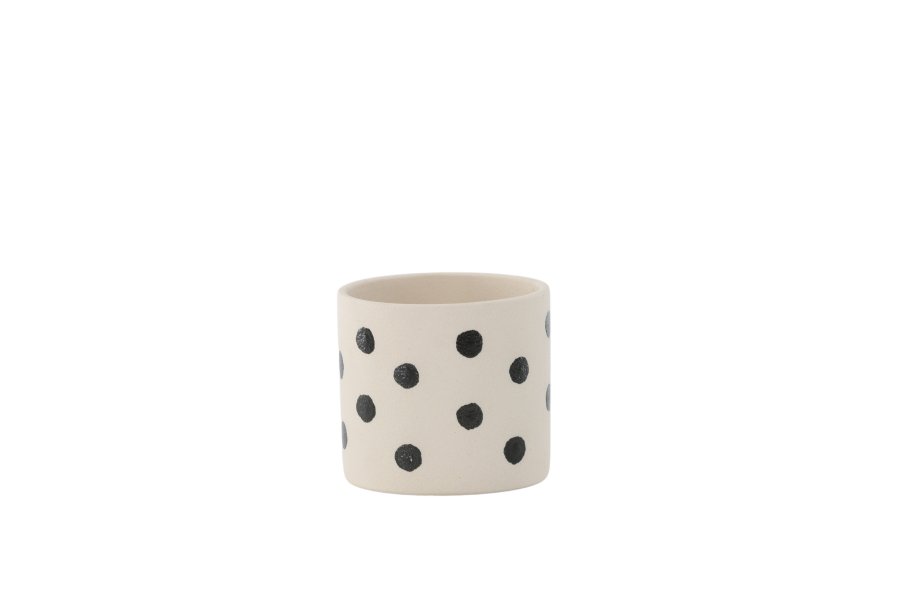 VENTURE DESIGN Sane potte, rund - hvid/sorte prikker stentj (11x11x10)
