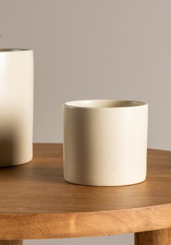 VENTURE DESIGN Sane potte, rund - beige/sorte prikker stentj (11x11x10)