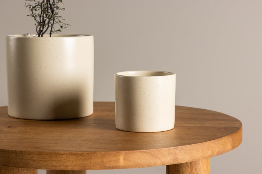 VENTURE DESIGN Sane potte, rund - beige/sorte prikker stentj (11x11x10)