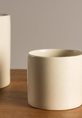 VENTURE DESIGN Sane potte, rund - beige/sorte prikker stentj (11x11x10)