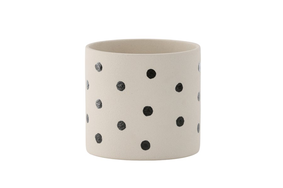 VENTURE DESIGN Sane potte, rund - hvid/sorte prikker stentj (18x18x17)