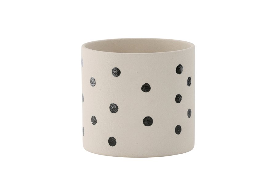 VENTURE DESIGN Sane potte, rund - hvid/sorte prikker stentj (18x18x17)