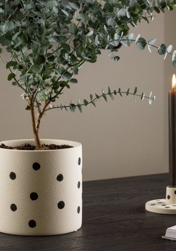VENTURE DESIGN Sane potte, rund - hvid/sorte prikker stentj (18x18x17)