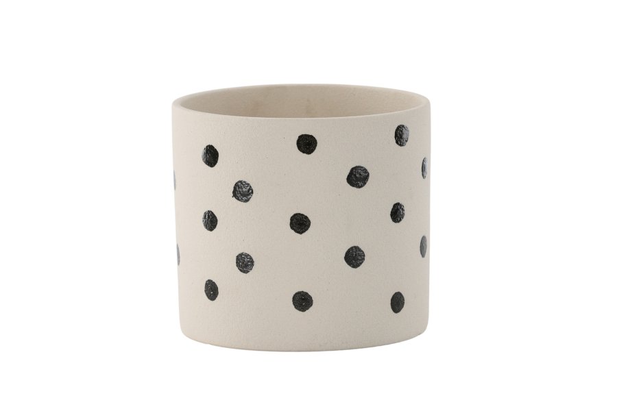 VENTURE DESIGN Sane potte, rund - hvid/sorte prikker stentj (18x18x17)