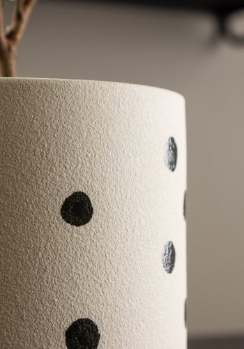 VENTURE DESIGN Sane potte, rund - hvid/sorte prikker stentj (18x18x17)