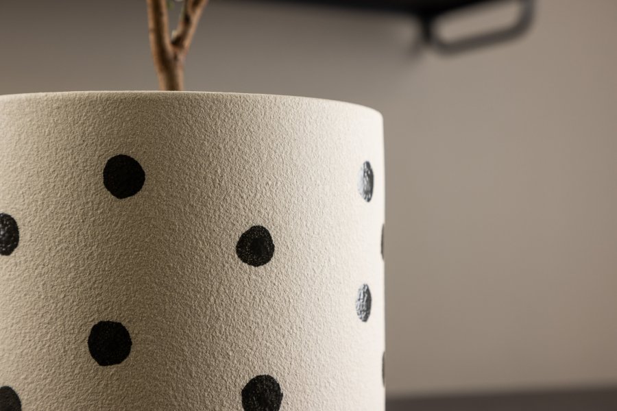 VENTURE DESIGN Sane potte, rund - hvid/sorte prikker stentj (18x18x17)