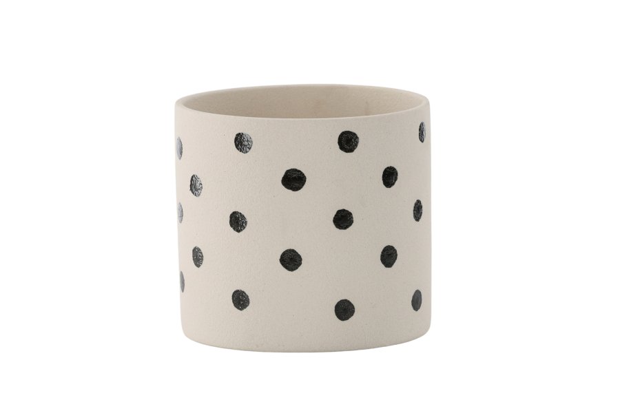 VENTURE DESIGN Sane potte, rund - hvid/sorte prikker stentj (18x18x17)