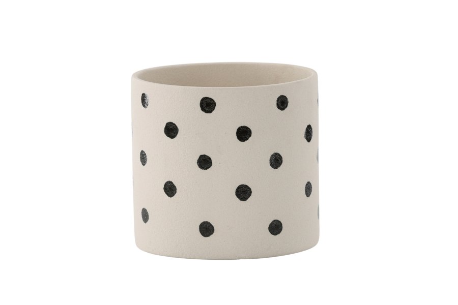 VENTURE DESIGN Sane potte, rund - hvid/sorte prikker stentj (18x18x17)
