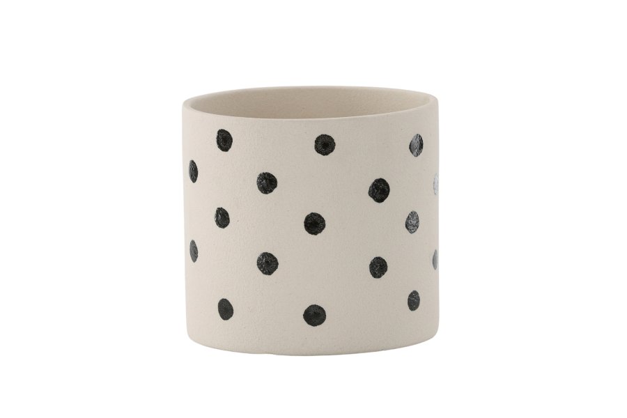 VENTURE DESIGN Sane potte, rund - hvid/sorte prikker stentj (18x18x17)