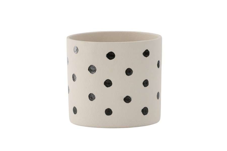 VENTURE DESIGN Sane potte, rund - hvid/sorte prikker stentj (18x18x17)