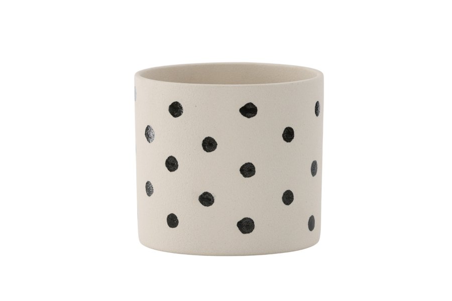 VENTURE DESIGN Sane potte, rund - hvid/sorte prikker stentj (18x18x17)