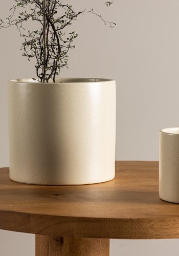 VENTURE DESIGN Sane potte, rund - beige/sorte prikker stentj (18x18x17)