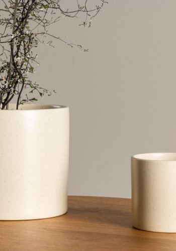 VENTURE DESIGN Sane potte, rund - beige/sorte prikker stentj (18x18x17)