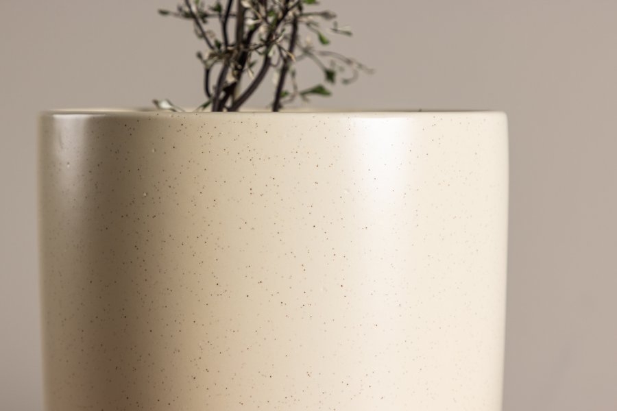 VENTURE DESIGN Sane potte, rund - beige/sorte prikker stentj (18x18x17)