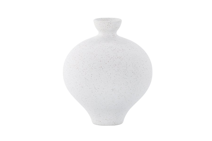 VENTURE DESIGN Rellis vase, rund - hvid/sorte prikker keramik (D6xH24xB20)