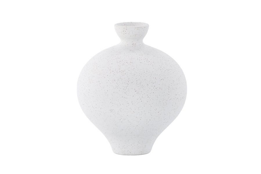VENTURE DESIGN Rellis vase, rund - hvid/sorte prikker keramik (D6xH24xB20)
