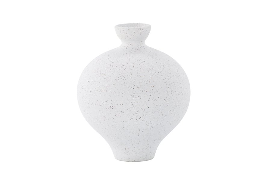 VENTURE DESIGN Rellis vase, rund - hvid/sorte prikker keramik (D6xH24xB20)