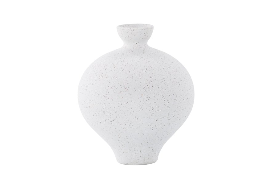 VENTURE DESIGN Rellis vase, rund - hvid/sorte prikker keramik (D6xH24xB20)