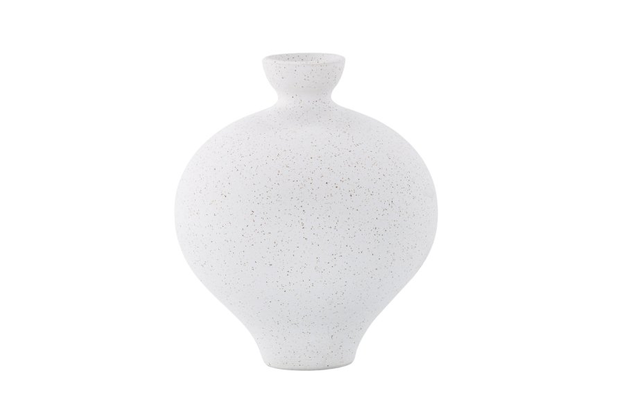 VENTURE DESIGN Rellis vase, rund - hvid/sorte prikker keramik (D6xH24xB20)