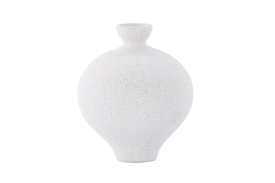 VENTURE DESIGN Rellis vase, rund - hvid/sorte prikker keramik (D6xH24xB20)