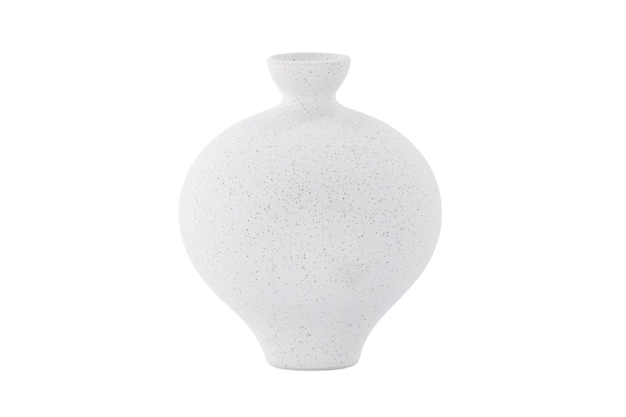 VENTURE DESIGN Rellis vase, rund - hvid/sorte prikker keramik (D6xH24xB20)