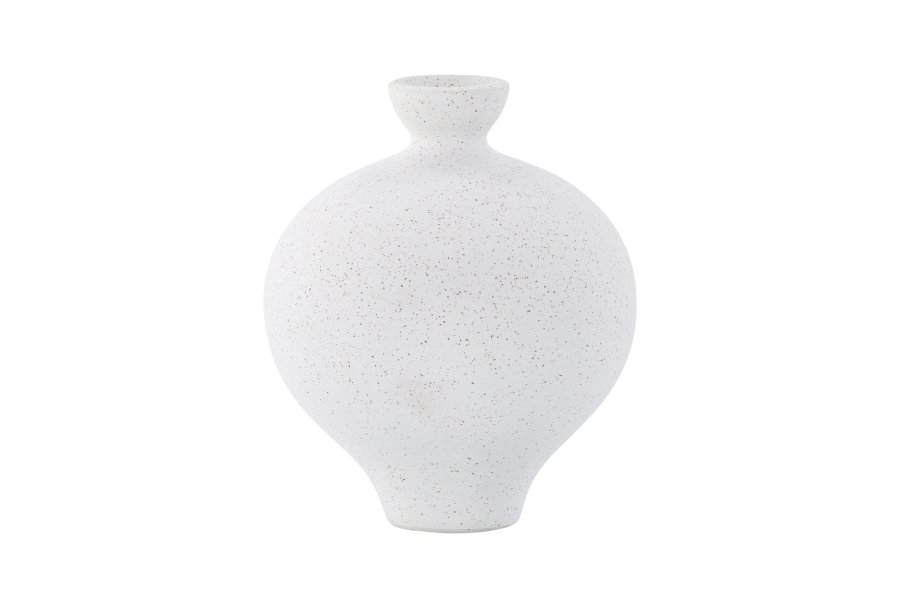 VENTURE DESIGN Rellis vase, rund - hvid/sorte prikker keramik (D6xH24xB20)