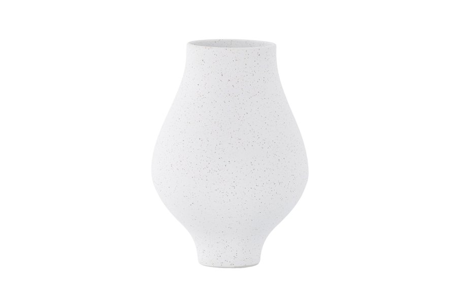 VENTURE DESIGN Rellis vase, rund - hvid/sorte prikker keramik (D10xH24xB14)
