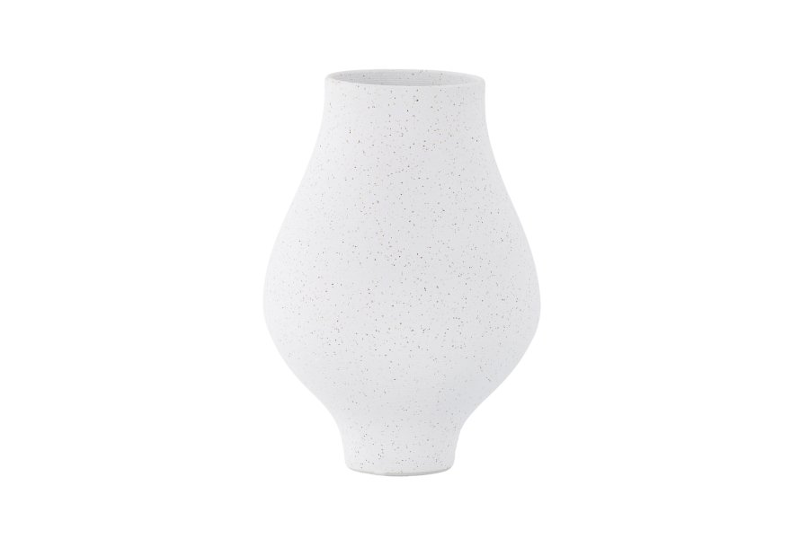VENTURE DESIGN Rellis vase, rund - hvid/sorte prikker keramik (D10xH24xB14)