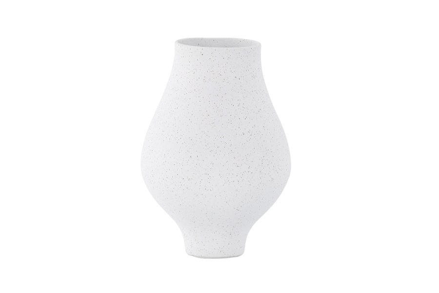 VENTURE DESIGN Rellis vase, rund - hvid/sorte prikker keramik (D10xH24xB14)