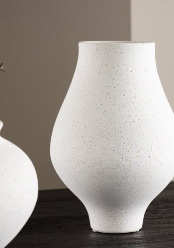 VENTURE DESIGN Rellis vase, rund - hvid/sorte prikker keramik (D10xH24xB14)