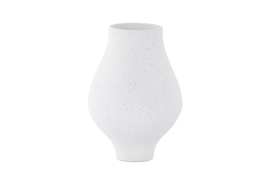 VENTURE DESIGN Rellis vase, rund - hvid/sorte prikker keramik (D10xH24xB14)