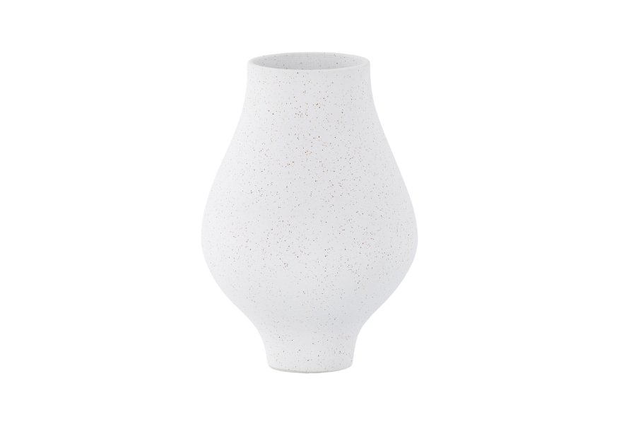 VENTURE DESIGN Rellis vase, rund - hvid/sorte prikker keramik (D10xH24xB14)