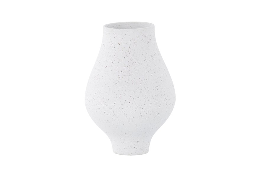VENTURE DESIGN Rellis vase, rund - hvid/sorte prikker keramik (D10xH24xB14)