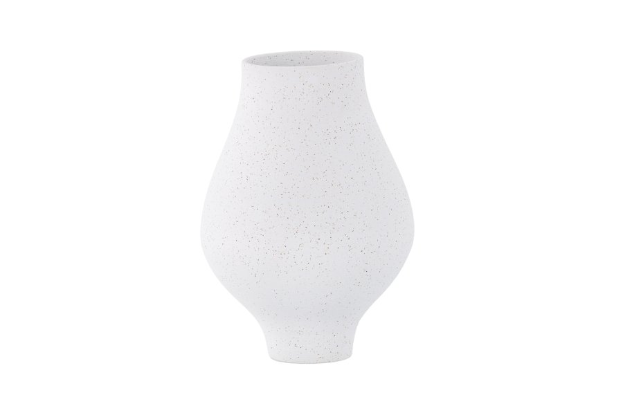 VENTURE DESIGN Rellis vase, rund - hvid/sorte prikker keramik (D10xH24xB14)